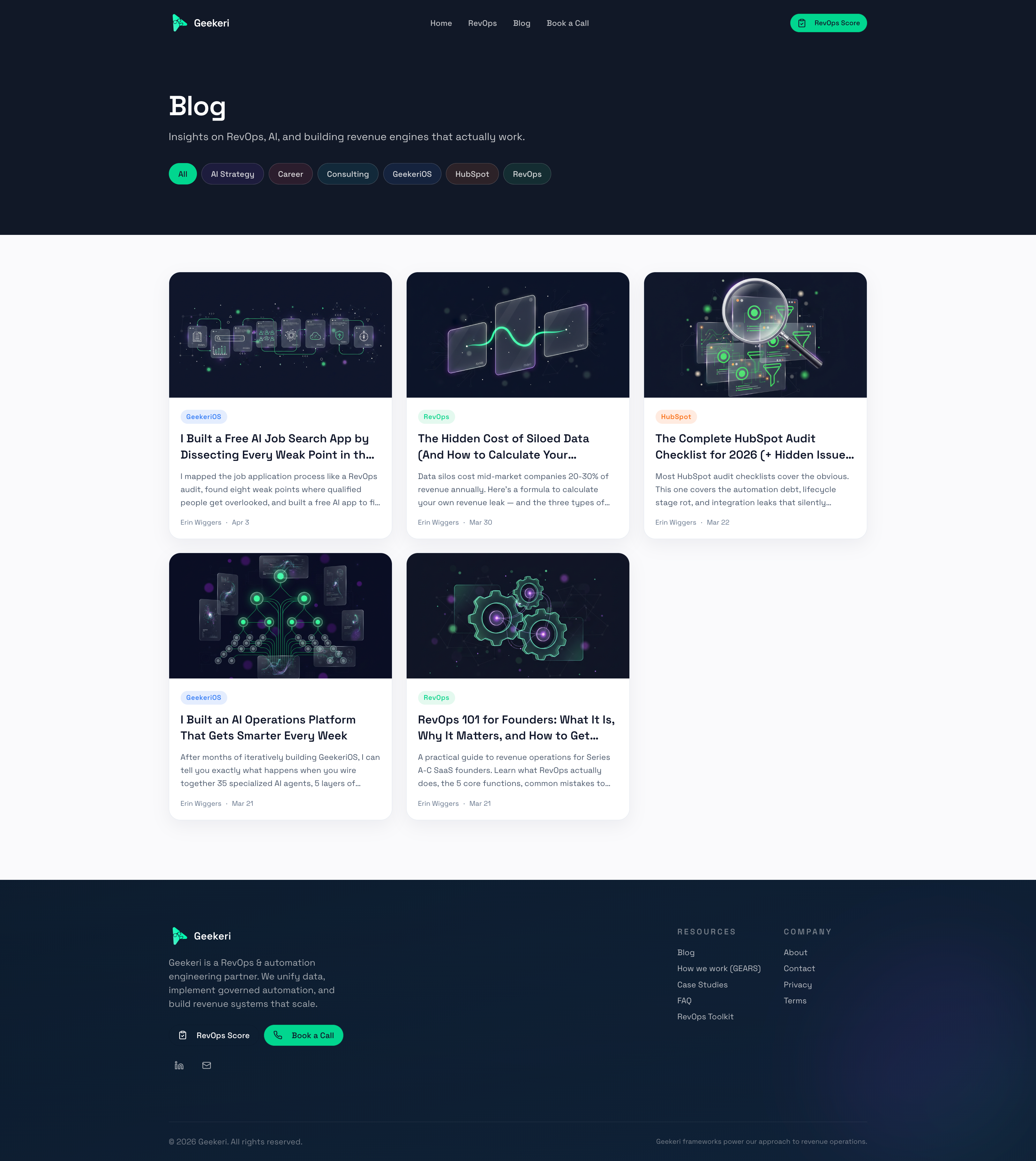 Geekeri homepage showing case studies and services